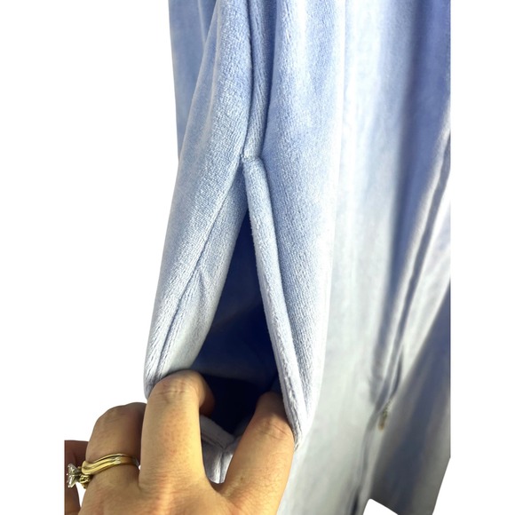Appleseeds Blue Velour Overcoat House Coat Robe Sz Petite Med Full Zip - Picture 4 of 8